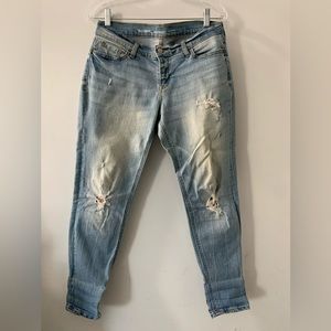 Old Navy - Distressed Boyfriend Slim Jeans in Medium/Light Blue (Size 4 Petite)